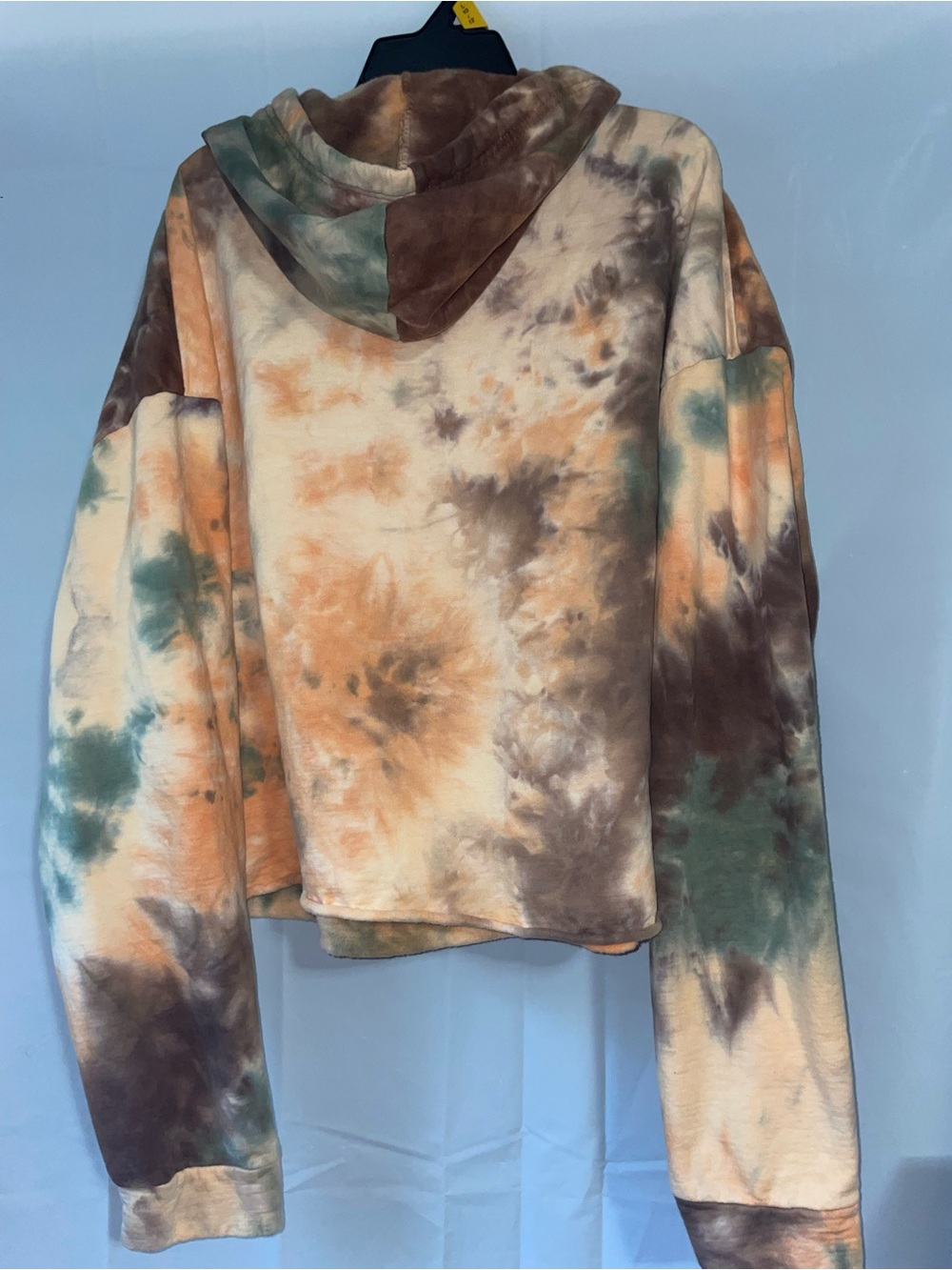 Tie-Dye Cropped Hooded Sweatshirt - Brown/Green/Orange